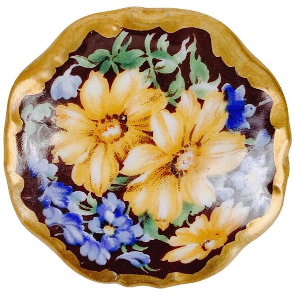 VTG Signed Schumann Bavaria Hand Painted Porcelain Floral Brooch 20s C-Clasp Pin - Picture 1 of 16